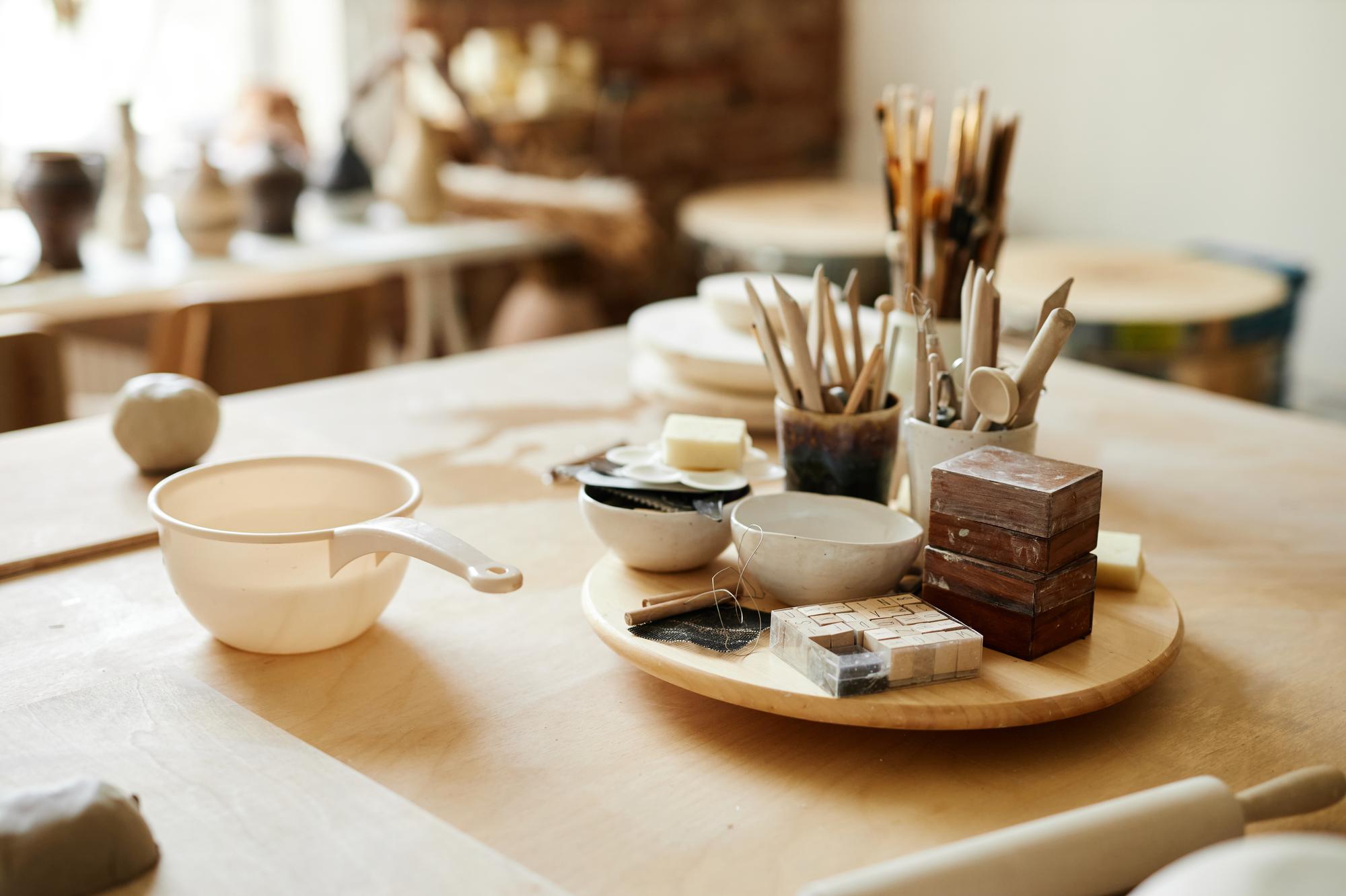 Workshop space with utensils and table