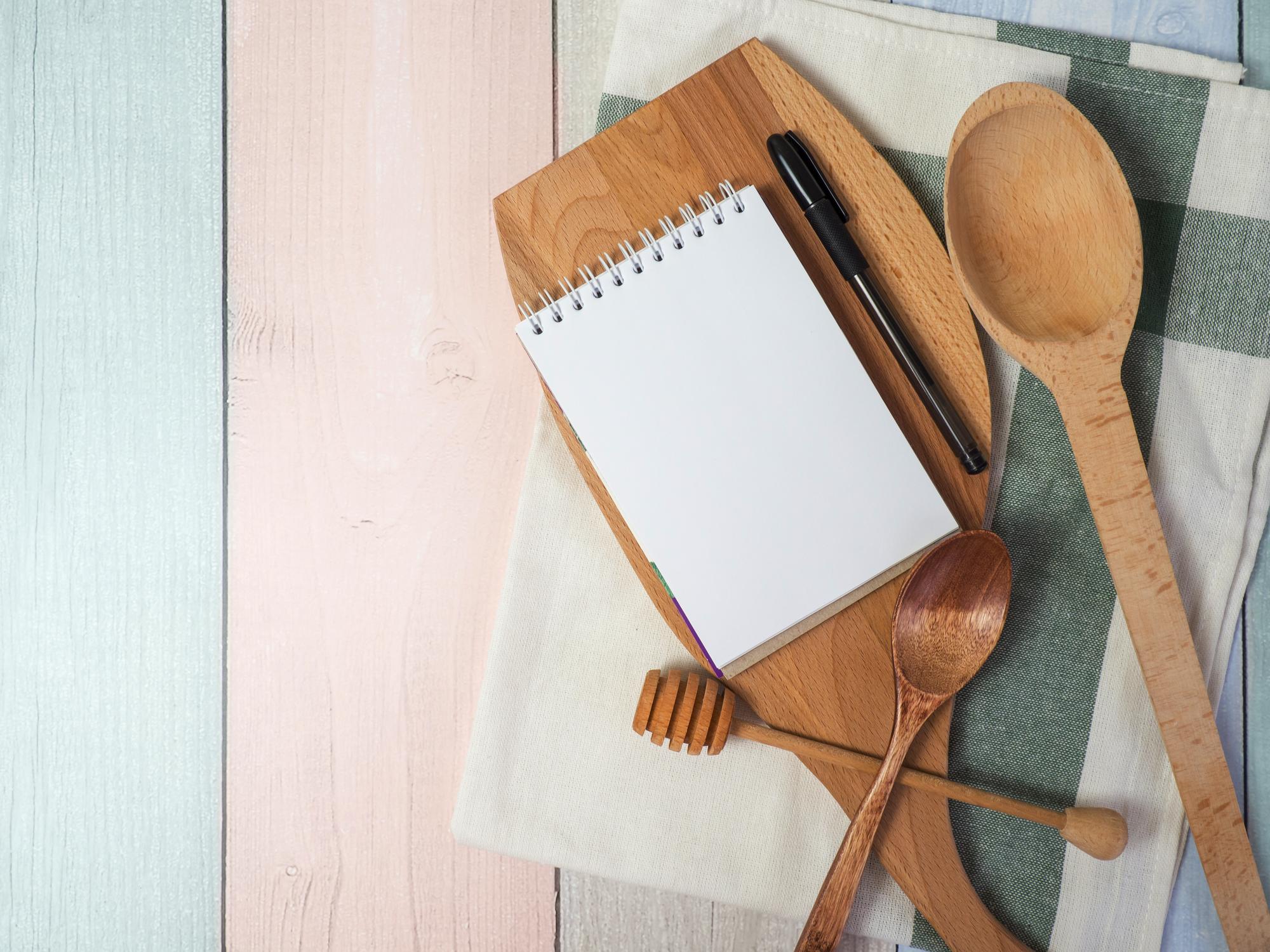 Notebook with menu planning notes